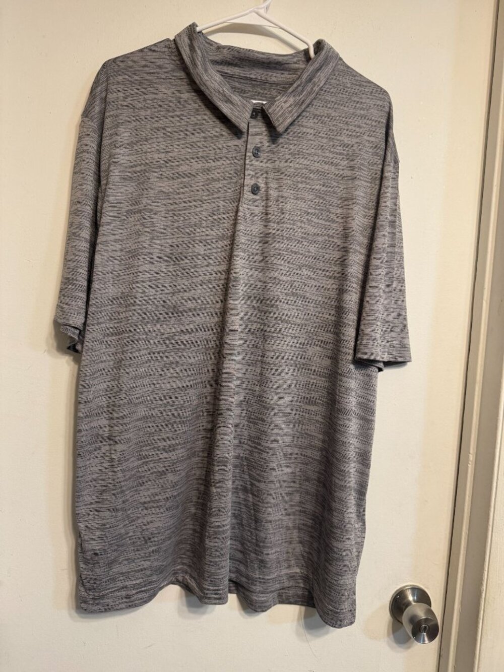 Gray Mens Polo Shirt 2XL 100% Polyester Heathered Texture Short Sleeve Made 2-PK